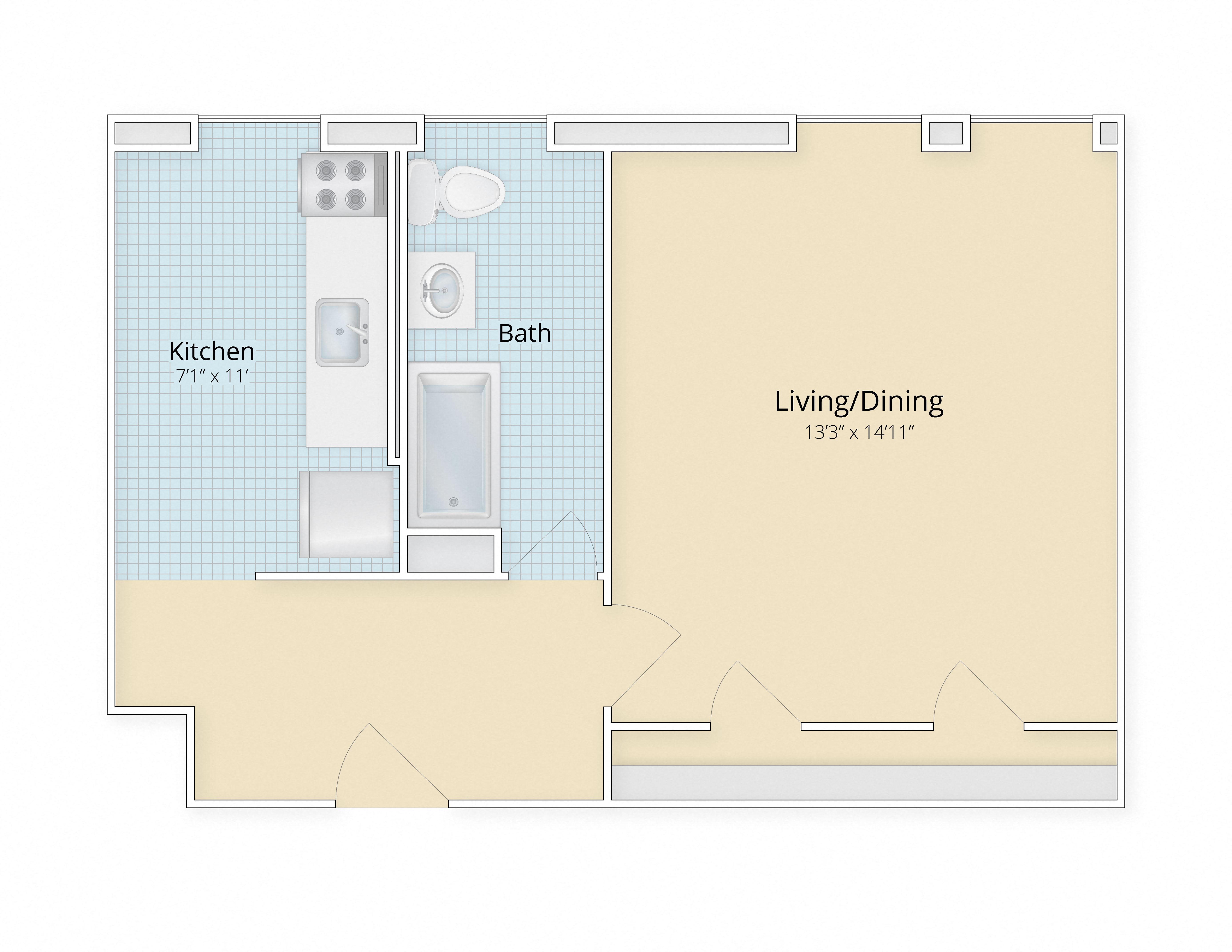 Cathedral Mansions Woodley Park, Washington DC apartments large studio floor plan at Cathedral Mansions, Washington